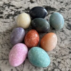 Alabaster Stone Easter Eggs Vivid Colors Lot of 9 Vintage 2 1/2 Inches